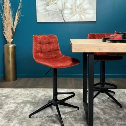 PALERME Tabourets De Bar En Velours|Tabouret de bar pivotant motif damier, velours rouge (lot de 2)