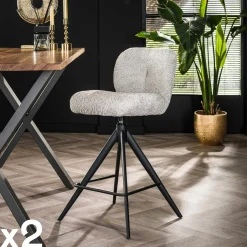 GALWAY Univers Déco·Design Contemporain|Tabouret de bar pivotant en bouclette grise (lot de 2)
