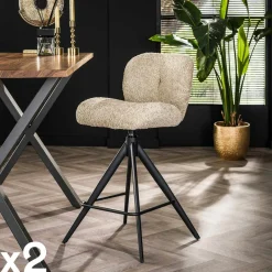 GALWAY Univers Déco·Design Contemporain|Tabouret de bar pivotant en bouclette sable (lot de 2)