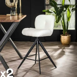 GALWAY Univers Déco·Design Contemporain|Tabouret de bar pivotant en bouclette blanche (lot de 2)