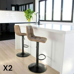 SAVONE Tabourets De Bar En Velours|Tabouret de bar réglable en hauteur et pivotant, velours moutarde (lot de 2)