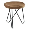 Meubles De Salle À Manger·Tabourets|Tabouret en teck massif avec 3 pieds en épingle métal noir D40xH43cm TOWN