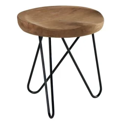 Meubles De Salle À Manger·Tabourets|Tabouret en teck massif avec 3 pieds en épingle métal noir D40xH43cm TOWN
