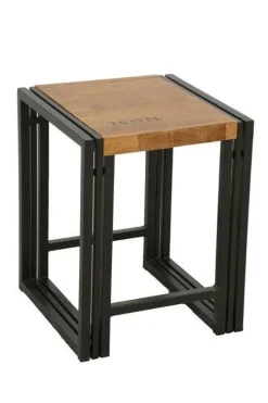 Docker Meubles De Salle À Manger·Tabourets|Tabouret hévéa recyclé naturel et métal noirci 36X36X45cm