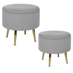 TIM Meubles De Salon·Poufs|Tabouret pouf rond tissu rose pieds dorés (lot de 2)