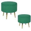 TIM Meubles De Salon·Poufs|Tabouret pouf rond tissu vert pieds dorés (lot de 2)