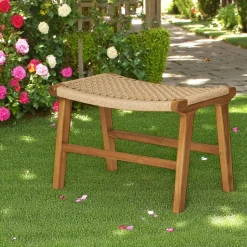 MENDOZA Meubles De Salle À Manger·Tabourets|Tabouret repose-pieds en teck et fibre naturelle tressée