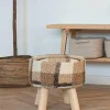 Arizona Meubles De Salon·Poufs|Meubles De Salle À Manger·Tabourets|Tabouret rond en bois de teck brun en fausse fourrure - 4 pieds