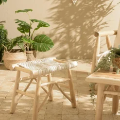 MANAK Meubles De Salle À Manger·Tabourets|Tabouret rondins de teck naturel assise ajourée