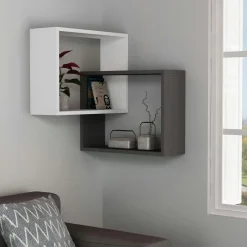 MARFA Meubles De Salon·Etagères Murales|Meubles De Rangement·Etagères Murales|Étagère d'angle blanc & gris - 2 cubes imbriqués