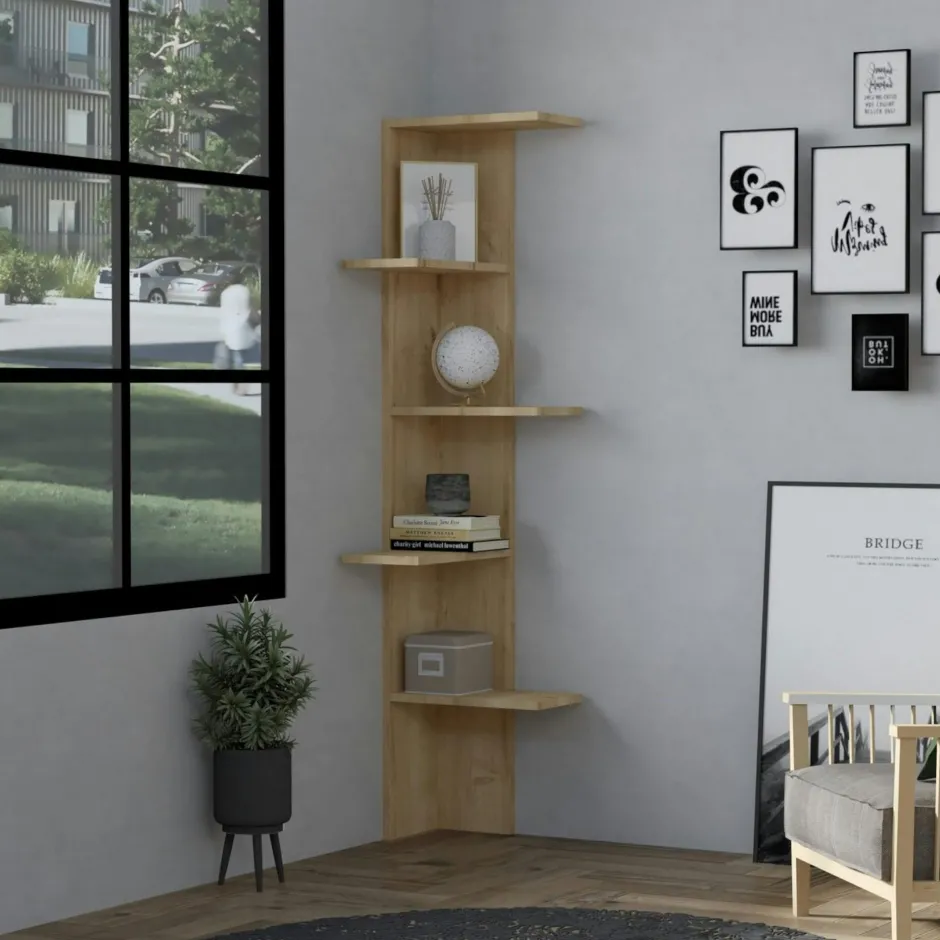 MARFA Bibliothèques En Bois|Bibliothèques En Bois|Étagère d'angle design effet bois clair