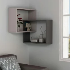 MARFA Meubles De Salon·Etagères Murales|Meubles De Rangement·Etagères Murales|Étagère d'angle design moka & gris - 2 cubes imbriqués