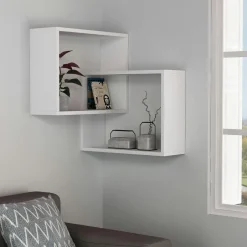 MARFA Meubles De Salon·Etagères Murales|Meubles De Rangement·Etagères Murales|Étagère d'angle design moka & gris - 2 cubes imbriqués