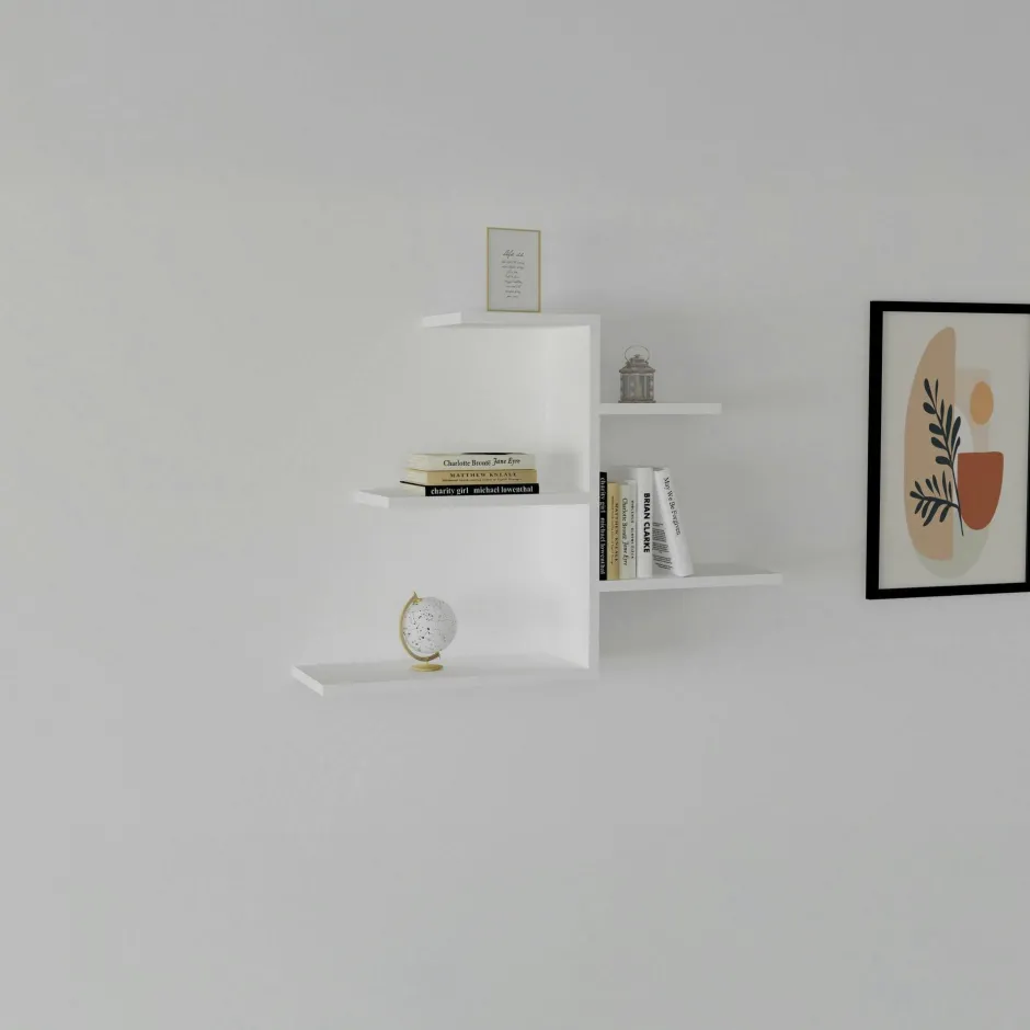 MARFA Meubles De Salon·Etagères Murales|Meubles De Rangement·Etagères Murales|Étagère murale blanche avec retour (lot de 2)