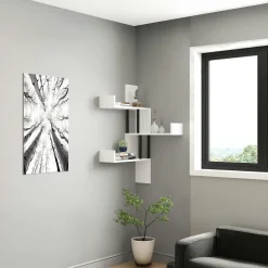 JENA Meubles De Salon·Etagères Murales|Meubles De Rangement·Etagères Murales|Étagère murale d’angle effet bois clair - 3 plateaux