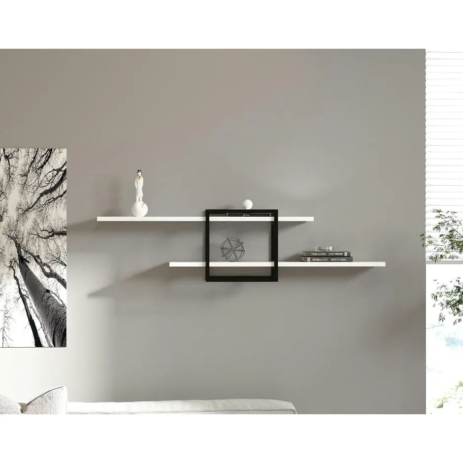 JENA Meubles De Salon·Etagères Murales|Meubles De Rangement·Etagères Murales|Étagère murale design blanche - 1 cube, 2 plateaux