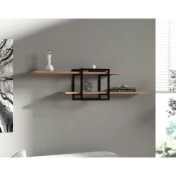 JENA Meubles De Salon·Etagères Murales|Meubles De Rangement·Etagères Murales|Étagère murale design effet pin - 1 cube, 2 plateaux