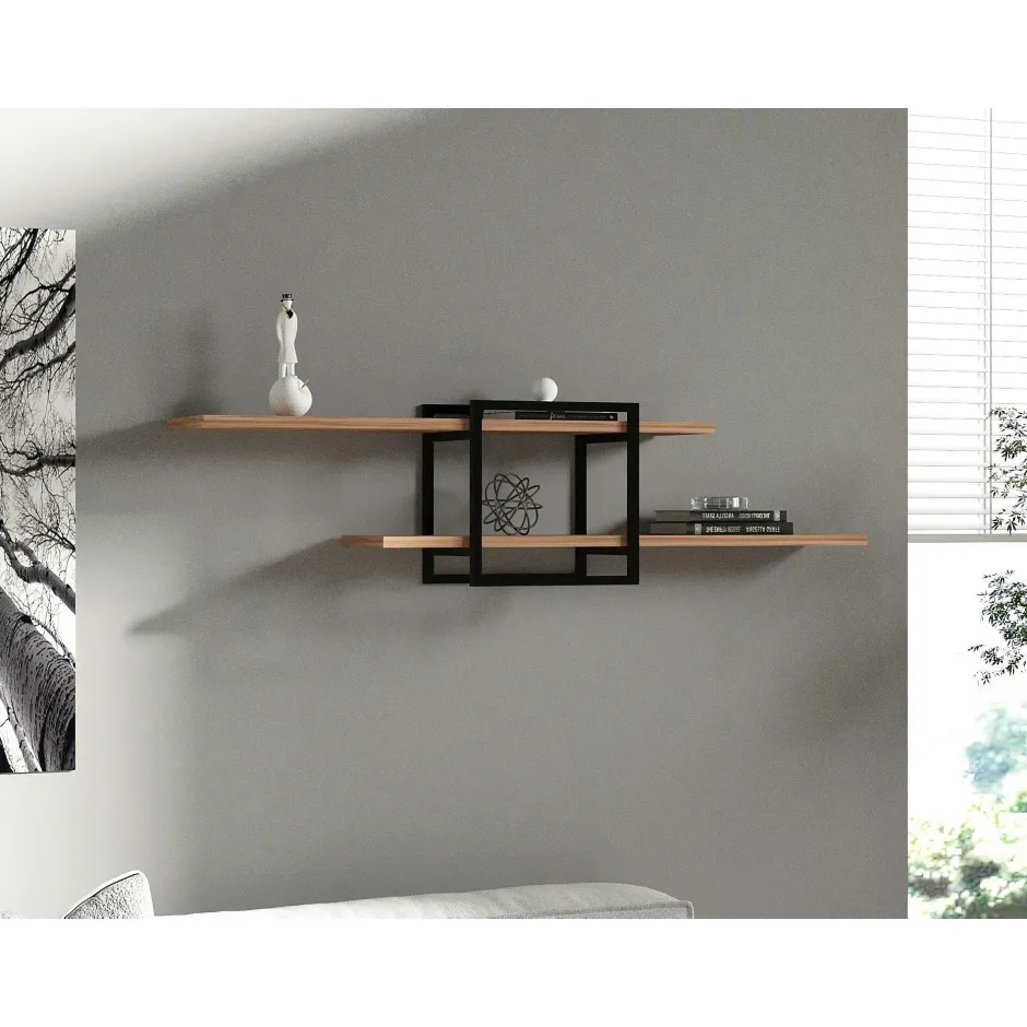 JENA Meubles De Salon·Etagères Murales|Meubles De Rangement·Etagères Murales|Étagère murale design effet pin - 1 cube, 2 plateaux