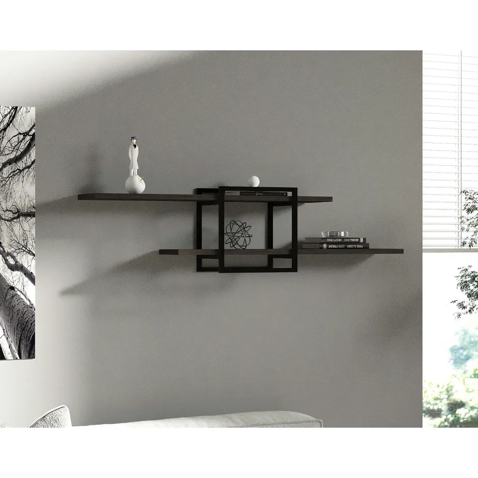 JENA Meubles De Salon·Etagères Murales|Meubles De Rangement·Etagères Murales|Étagère murale design effet bois clair - 1 cube, 2 plateaux