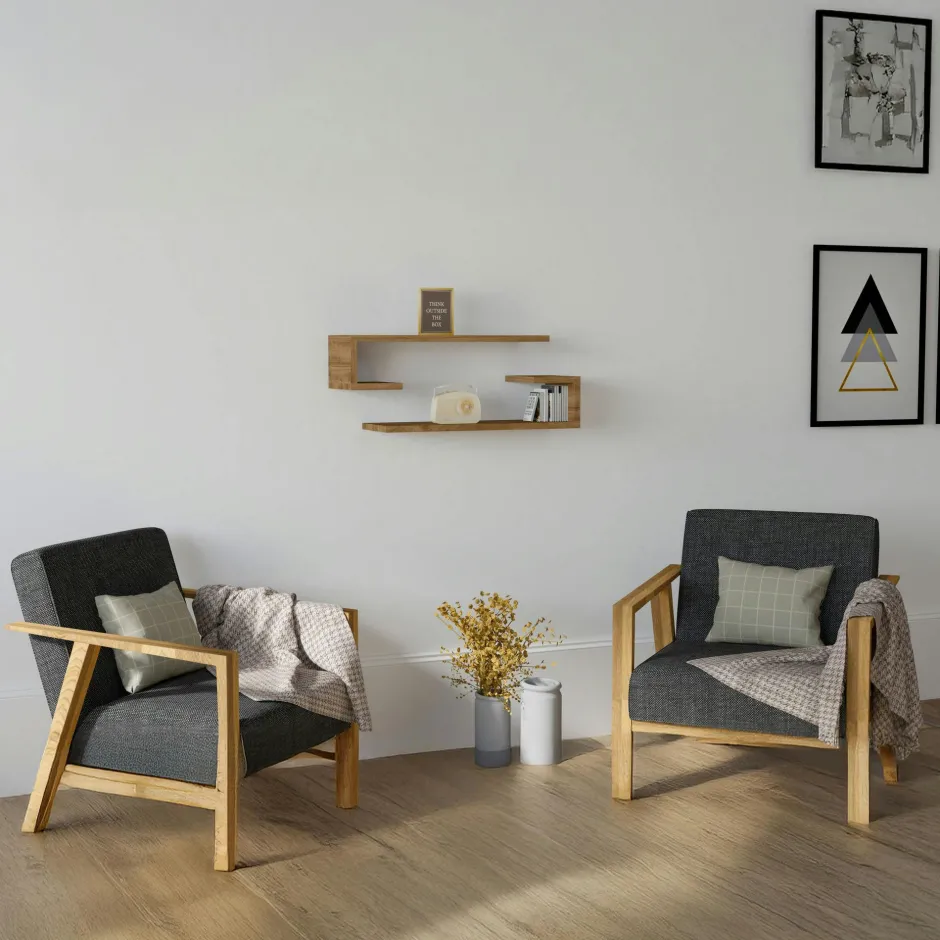 MARFA Meubles De Salon·Etagères Murales|Meubles De Rangement·Etagères Murales|Étagère murale effet bois noyer avec retour (lot de 2)