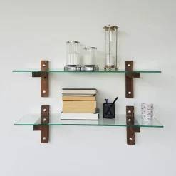 LHASA Meubles De Salon·Etagères Murales|Meubles De Rangement·Etagères Murales|Étagère murale en verre - supports bois foncé (lot de 2)