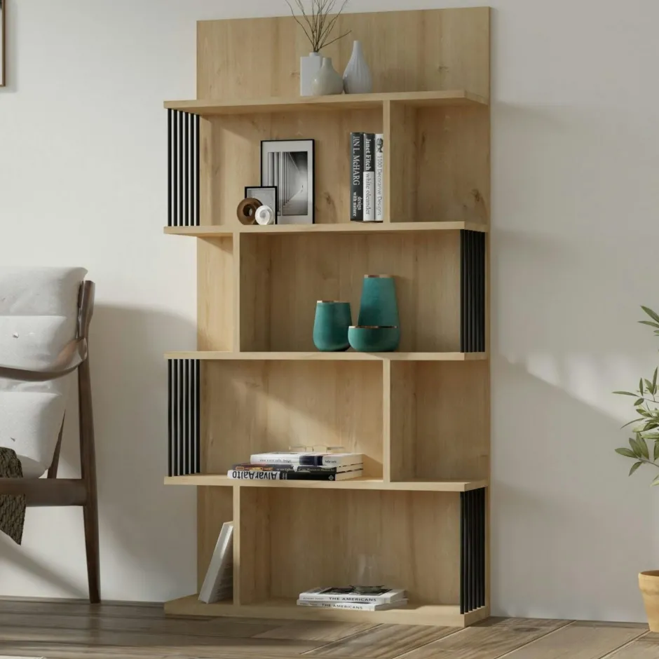 UMEA Bibliothèques En Bois|Bibliothèques En Bois|Étagère murale moderne effet bois clair - 6 niveaux