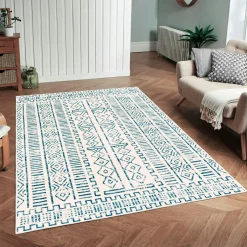ISTANBUL Tapis|Textile·Tapis|Tapis écru contrasté – motifs bleus, 160x230 cm