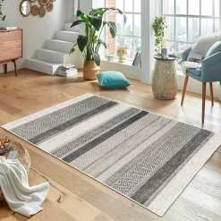 ISTANBUL Tapis|Textile·Tapis|Tapis gris moderne – lignes stylisées, 160x230 cm