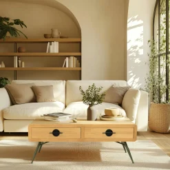 BAGAN Bibliothèques En Bois|Bibliothèques En Bois|Vaisselier bois clair et contour vert