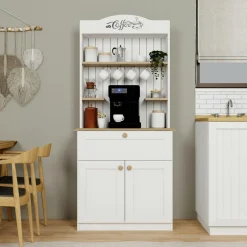 VAREN Meubles De Cuisine·Rangement Cuisine|Vaisseliers Contemporains|Vaisselier de cuisine blanc, cannage & niche café