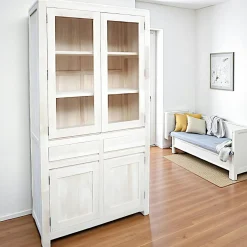 Olga Buffets Contemporains|Buffets Contemporains|Vaisselier Hévéa 4 portes dont 2 vitrées, 2 tiroirs 100x40x190cm