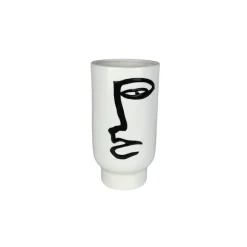 Vases|Vase blanc rond décor visage abstrait H25 cm