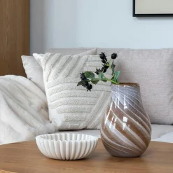 Vases|Vase décoratif marron et blanc en verre