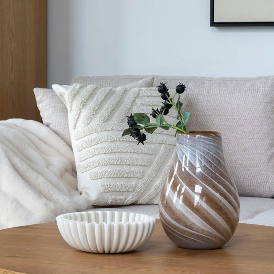 Vases|Vase décoratif marron et blanc en verre