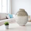 Vases|Vase rond vert et blanc, effet vannerie