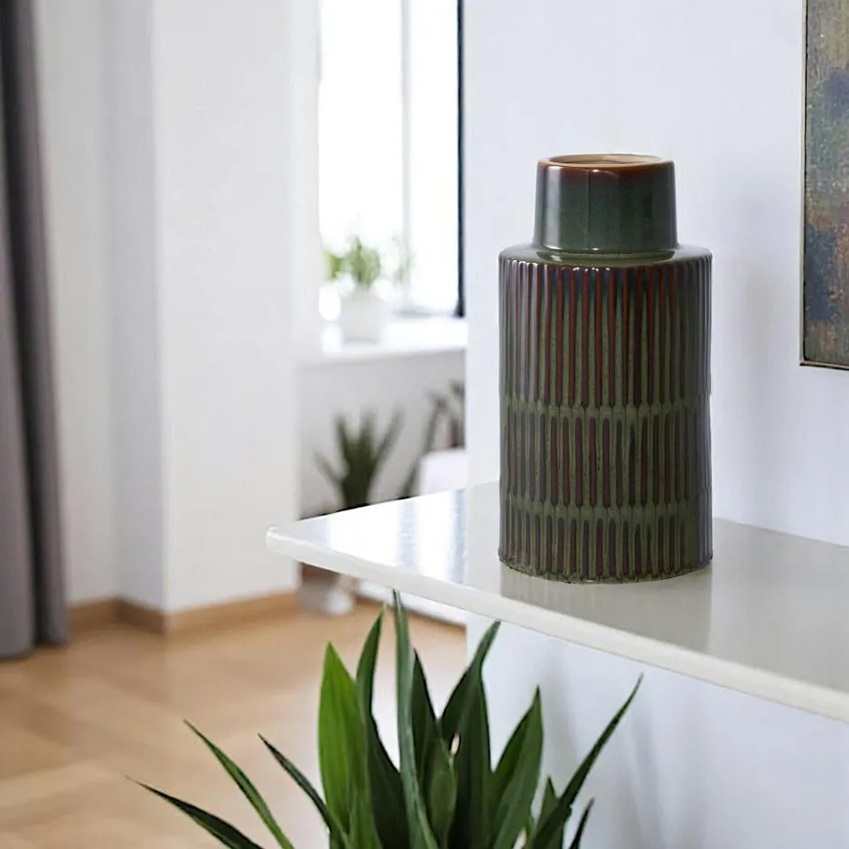 Vases|Vase vintage marron et vert