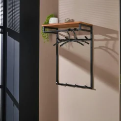 Helsinki Meubles D'Entrée·Portemanteaux|Meubles D'Entrée·Vestiaires|Vestiaire d’entrée effet bois & métal cuivré L70 cm